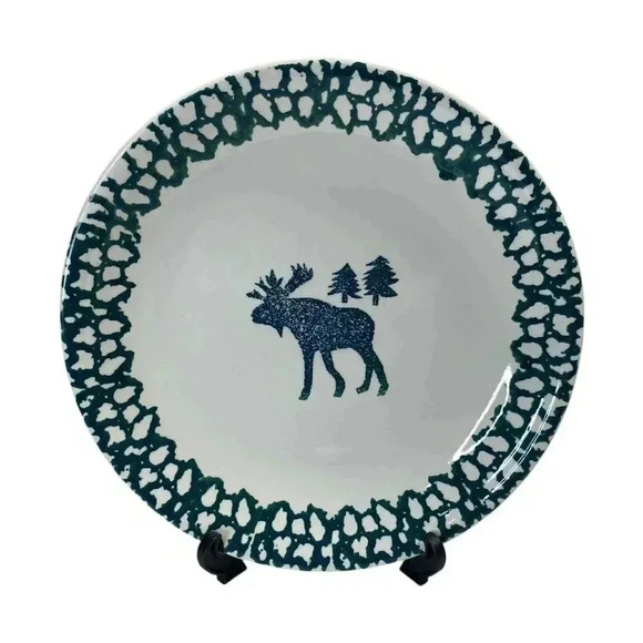 Moose Country Tienshan Folk Craft 12" Round Serving Platter Chop Plate Sponge - Picture 1 of 3